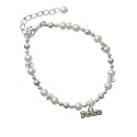 Gold Peace on Silver Czech Pearl Beaded Charm Bracelet [Jewelry]