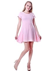 Short Sleeves Cotton/Jersey/Polyester/Knit Fit-and-Flare Scoop Neck Thigh Length Skater Dress/Mini Dress 