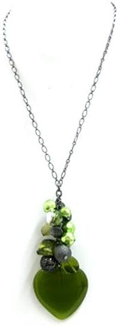 Fashion Olive Green Cats Eye Puffed Heart Charmed Long Necklace Women's Girl's Gift For Her