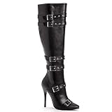 Shoes 5 Inch Heel Knee High Boots With Buckles And Inner Zipper (Black PU;7)