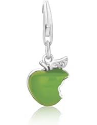 Sterling Silver Bitten Apple Style Charm with Green Enamel Finishing