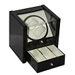 Black Double Watch Winder with 3 Holder Drawer For Automatic Watch with Programmable Timer Dual Black Wood Finish