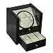 Black Double Watch Winder with 3 Holder Drawer For Automatic Watch with Programmable Timer Dual Black Wood Finish