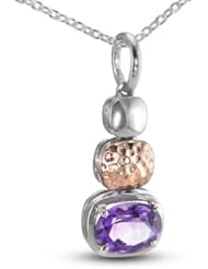 Pink Rhodium Plated Silver Pendant With A Prong Set Oval Cut Natural Amethyst Stone