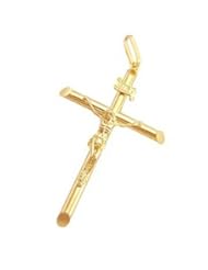 Jesus Cross Pendant 14k Yellow Gold Charm Crucifix 2.5 inch