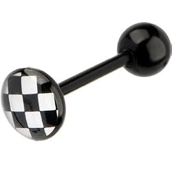Bioplast Black Checkered Logo Barbell Tongue Ring