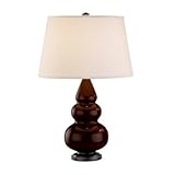 IMAGE OF Robert Abbey 260X Triple Gourd - Accent Table Lamp, Chocolate Glazed Ceramic with Deep Patina Bronze Finish and Pearl Dupioni Fabric Shade