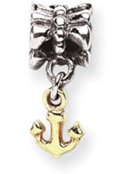 Two-Tone, Nautical Anchor Charm in Silver for 3mm Bracelets
