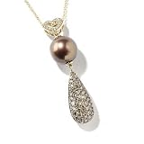 14K Gold Chocolate / White Diamond & Cultured Pearl Pendant w/ Chain