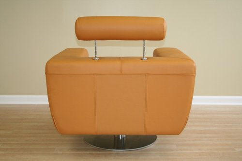 Swivel Action Light Brown Leather Club Sofa Chair