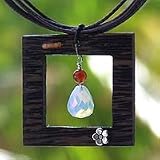 Carnelian and wood choker, 'Window'