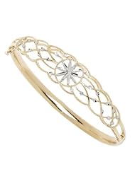 14K Sphere Weaved Bangle With Rhodium Diamond Cut Accents
