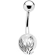 Sterling Silver Foliage Faux Pearl Belly Ring