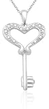 10k White Gold Diamond Heart design Key Pendant (0.01 cttw, I-J Color, I3 Clarity), 18