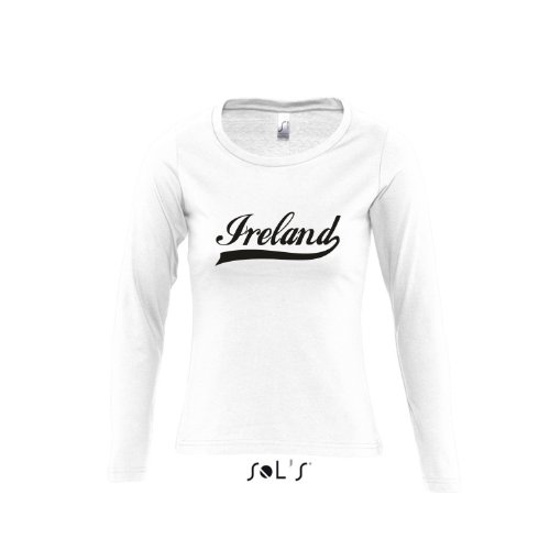 Irland Oldschool Ireland LÄNDERSHIRT EM / WM FAN Trikot – Damen Langarm Longsleeve T-Shirt S-XL , White – schwarz , S
