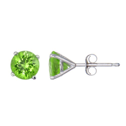 14K Gold Peridot Stud Earrings (1.80 CT ; 6 MM Round Cut)
