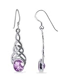 Sterling Silver Amethyst Cubic Zirconia Celtic Knot French Wire Dangle Earrrings