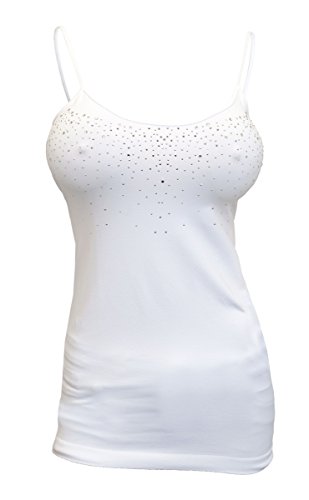 eVogues Rhinestone Accented Long Cami Top White