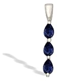 14K White Gold Genuine Pear Sapphire 3-Stone Pendant