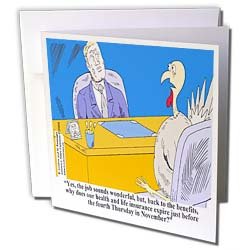 Londons Times Funny Holidays Cartoons - Thanksgiving Benefits For Turkey Employees - Greeting Cards-12 Greeting Cards with envelopes