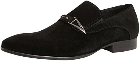 SERDAOMANI Men's Leather Fashion Point Toe Slip On Wedding Oxford Shoes Black 44EU