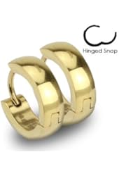 SER-0006 Pair of 316L Stainless Steel Gold IP Huggie Hoop Earrings; Comes With Free Gift Box