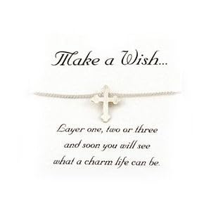 Beautiful Make A Wish Inspirational Silver Fleur De Lis Cross Charm Necklace Silver Tone on Message...