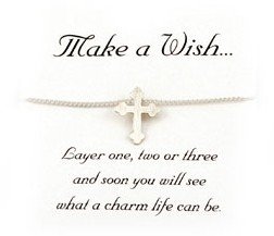 Beautiful Make A Wish Inspirational Silver Fleur De Lis Cross Charm Necklace Silver Tone on Message Card