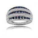 New 14k White Gold Row Ring w Sapphire & Diamonds