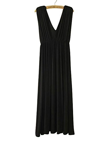 (Les Hiboux) 伸縮性抜群 ロング ワンピース フォーマル ノースリーブ マキシ丈 マタニティ ワンピ ドレス