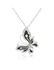 Alexander James White Gold Rhodium and Black Rhodium Black and White Large CZ Butterfly Pendant with 18 Inch Chain Included in Tutone