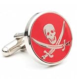 Red Calico Jack Pirate Skull Cufflinks Cuff Links