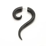 Large black 16g tribal organic boho spiral horn single earring by 81stgeneration