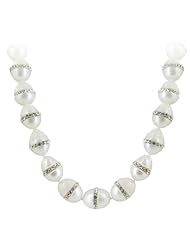 Sterling Silver Pear Shaped Freshwater Pearls with Clear Cubic Zirconia 18 inch Necklace