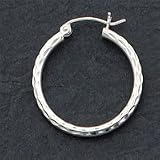 Sterling Silver 2.00mm Diamond-cut Hoop Earrings