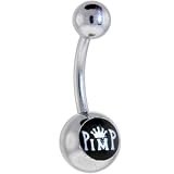 Black and White KING PIMP Logo Belly Button Ring