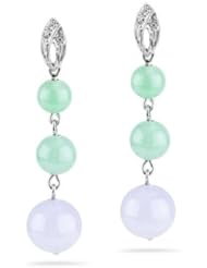 0.02 Cts Diamond & 6.00 Cts Dye Jade Dangle Earrings in 18K White Gold