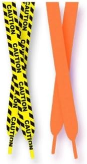 Flat Fashion Shoelaces, Yellow Caution Tape and Neon Orange, 3/8" Width, 45" Length, Two Sets of 2