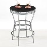 Home Styles 5993-35 Soda Shoppe Round Pub Table- Black Top with Silver Base