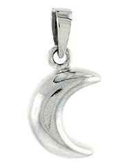 Sterling Silver Crescent Moon Pendant, 3/4 inch (17 mm) tall