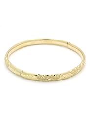 14K Yellow Gold 6mm Diamond Cut Heart 2.5 Diameter Adjustable Bangle Bracelets