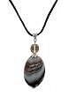 Necklace - N12 - Genuine Semi Precious Gemstone on Black Silky Satin Cord - Oval Shape ~ Black Striped Agate