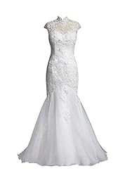 Organza/Satin/Taffeta High-Neck Mermaid Applique Belted Lace Wedding Dress 