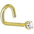 Solid 14KT Yellow Gold 2mm Genuine Diamond Left Nostril Screw - 20 Gauge