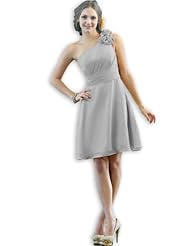 Short Fitted Chiffon One Shoulder Bridesmaid Dress  With a Sash 