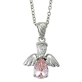 Sterling Silver 5/8 Rose October Birthstone Angel Wing Necklace on 18 Chain