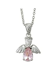 .925 Sterling Silver October Rose Birthstone Angel Wing Necklace Birthstone Jewelry Birthstone Angel Wing Necklaces Gift Boxed w/Chain Necklace 18" (Including Lobster Claw) Gift Boxed