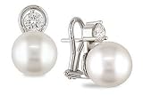 11-12mmm South Sea Pearl and Diamond Earrings 18K White Gold