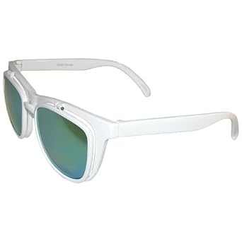 Click here to buy Wayfarer Style, Flip Up Glasses with Iridescent And Clear Lenses In White by GirlPROPS.