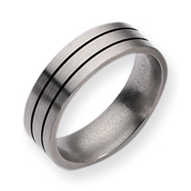 31EomN0MWsL Titanium Black Enamel Flat Grooved 7mm Brushed Band Size 11